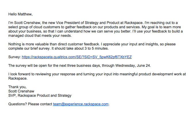 rackspace personalized email improves customer response rate